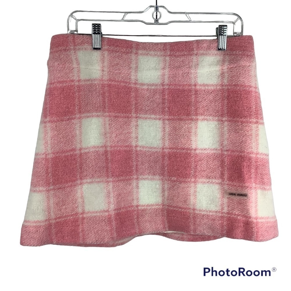 Local Heroes Twiggy Coral Plaid Mini Skirt